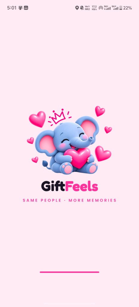 GiftFeels welcome screen with the elephant mascot